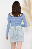 Saksmavisi Kadın Kare Yaka Çizgili Kaşkorse Crop Body Bluz - 10