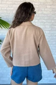 Bej Çift Cepli Crop Top Kaşe Mont - 3