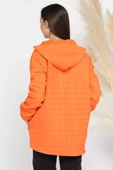 Orange Kapüşonlu Yarım Fermuarlı Kapitoneli Mevsimlik Mont - 3