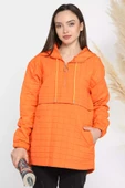 Orange Kapüşonlu Yarım Fermuarlı Kapitoneli Mevsimlik Mont - 1