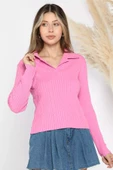 Pembe Kadın Polo Yaka Triko Bluz (s-m-l Beden Uyumludur) - 2