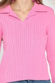Pembe Kadın Polo Yaka Triko Bluz (s-m-l Beden Uyumludur) - 4