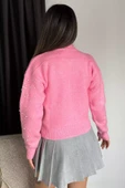 Pembe Modern Tasarımlı İnci Baskılı Fermuarlı Kadın Ceket Hırka (s-m-l Beden Uyumludur) - 4