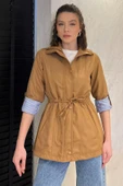 Camel Kadın Bel Bağcıklı Astarlı Trençkot - 9