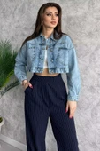 Mavi Cepli Crop Top Jean Kot Ceket - 1