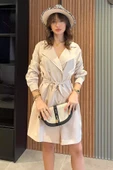 Bej Kadın Kemerli Trençkot - 10