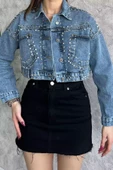 Mavi Droplu Crop Top Jean Kot Ceket - 3