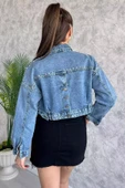 Mavi Droplu Crop Top Jean Kot Ceket - 4