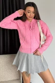 Pembe Modern Tasarımlı İnci Baskılı Fermuarlı Kadın Ceket Hırka (s-m-l Beden Uyumludur) - 2