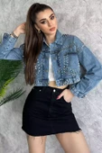 Mavi Droplu Crop Top Jean Kot Ceket - 1