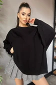 Siyah Kadın Oversize Balon Kol Triko Kazak - 2