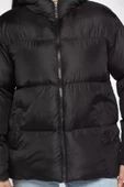 Siyah Kadın Kapüşonlu Oversize Şişme Mont - 4