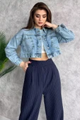 Mavi Cepli Crop Top Jean Kot Ceket - 2