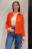 Orange Gold Düğme Detaylı Ajurlu Kadın Triko Örme Hırka - 6