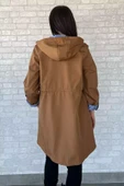 Camel Kadın Kapüşonlu Çizgi Detaylı Trençkot - 11