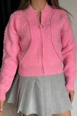 Pembe Modern Tasarımlı İnci Baskılı Fermuarlı Kadın Ceket Hırka (s-m-l Beden Uyumludur) - 3