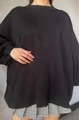 Siyah Kadın Oversize Balon Kol Triko Kazak - 4