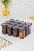 Porsima12'li Hava Almaz Kapaklı Sızdırmaz Kapaklı Etiketli Baharatlık - Erzak Saklama Kabı Seti thumbnail 2