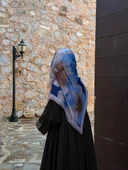 Pamuklu Flora Desen Eşarp-İndigo - 2