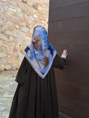 Pamuklu Flora Desen Eşarp-İndigo - 1