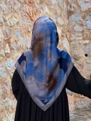 Pamuklu Flora Desen Eşarp-İndigo - 3