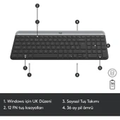 Logitech MK470 Kablosuz İnce Türkçe Klavye Mouse Seti - Gri-Siyah thumbnail 5