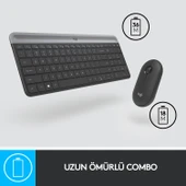 Logitech MK470 Kablosuz İnce Türkçe Klavye Mouse Seti - Gri-Siyah thumbnail 4