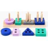 Belovee 16PCS Ahşap Bloklar Geometrik Şekil Eşleştirme Setleri Bulmaca Oyunu (Çok Renkli) - 2