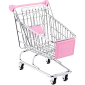 Dekor Pretend Mini Alışveriş Sepeti Arabası Oyuncak Hediye Pembe M Pembe Pembe 14.5 x 9.5 x 14 cm - 1
