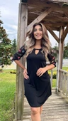Kadın Fakir Kol Bisiklet Yaka çiçek Desen Sandy Salaş Kısa Elbise - 2