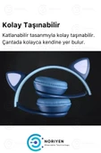 Gri Renk Kedi Kulaklı Işıklı Kablosuz Bluetooth Kedili Çocuk Kulaklık Uyumlu thumbnail 5