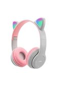 P47 Bluetooth'lu Extra Bass Wireless Işıklı Kulak Üstü Kedi Kulaklık PEMBE - 1