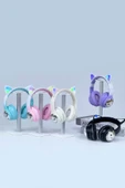 HD11 Pembe Sevimli Kedi Karükatür Kulak Led Işıklı 5.3 Bluetooth Kulak Üstü Kulaklık thumbnail 7