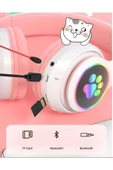 Bluetooth Kablosuz Renkli LED Işıklı Kedili Katlanabilir Sd Kartlı Çocuk Kafa ve Kulak Üstü Kulaklık thumbnail 4