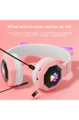 A+ Kalite Rgb Vilya Kedi Kulağı Detaylı Bluetooth Kablosuz Kulaklık Çocuk Oyuncu Fm Radyo Hafıza Kar thumbnail 6