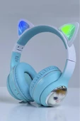 Hd11 Mavi Sevimli Kedi Karükatür Kulak Led Işıklı 5.3 Bluetooth Kulak Üstü Kulaklık thumbnail 2