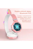 A+ Kalite Rgb Vilya Kedi Kulağı Detaylı Bluetooth Kablosuz Kulaklık Çocuk Oyuncu Fm Radyo Hafıza Kar thumbnail 3