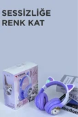 Hd11 Mor Sevimli Kedi Karikatür Kulak Led Işıklı 5.3 Bluetooth Kulak Üstü Kulaklık thumbnail 3