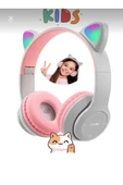 Gri Renk Şıklı Kablosuz Bluetooth Kafa Üstü Kedi Desenli Kulaklık P47m - 1