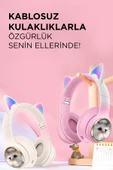 HD11 Pembe Sevimli Kedi Karükatür Kulak Led Işıklı 5.3 Bluetooth Kulak Üstü Kulaklık thumbnail 6