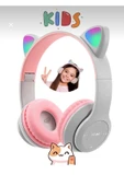 Gri Renk Vilya Kedi Kulağı Detaylı Uyumlu Bluetooth Kablosuz Kulaklık Çocuk Oyuncu Aux Kablo thumbnail 3