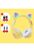 Mor Budi Kablosuz Bluetooth Kedi Kulaklık Stereo Yüksek Ses Akıllı Renkli Led P68m thumbnail 1