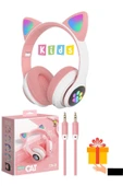 Vilya Kedi Kulağı Detaylı Bluetooth Kablosuz Kulaklık Çocuk Oyuncu Mor Beyaz - 1
