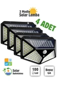 4'lü Paket 100 Led Güneş Enerjili Hareket Sensörlü 4 Taraflı Aplik Bahçe Bahçe Aydınlatma Lambası - 1