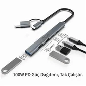 Inca IUTP-06TX 5in1 USB 3.0 + 2xUSB 2.0+Type-C+PD 100W USB+Type-C Çoklayıcı 3.0 ile 5 Gbps - 4