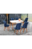 florit mobilya masamıza buyurun Antik Mermer Açılır Karegold Yemek Ve Mutfak Masası Takımı 6 Sandalyeli - Lacivert thumbnail 2