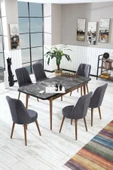 florit mobilya masamıza buyurun Hero Siyah Mermer Yemek Masası Mutfak Masası Açılır Masa Takımı 6 Sandanyeli - Antrasit thumbnail 1