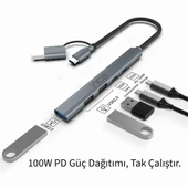 Inca IUTP-06TX 5in1 USB 3.0 + 2xUSB 2.0+Type-C+PD 100W USB+Type-C Çoklayıcı 3.0 ile 5 Gbps - 2