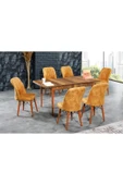 florit mobilya masamıza buyurun Barok Açılır Karegold Yemek Ve Mutfak Masası Takımı 6 Sandalyeli - Hardal thumbnail 1