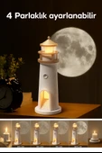 Sevimli Ay Projeksiyonlu Deniz Feneri Lambası Bluetooth Hoparlörlü 3 Kademeli Kısılabilir Kablosuz Masa Lambası thumbnail 4